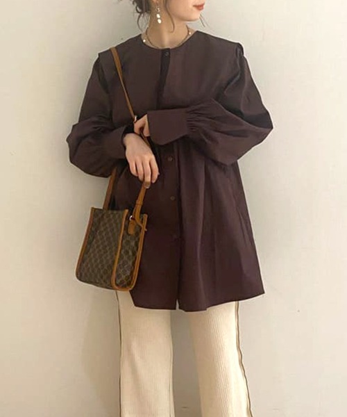w closet(ダブルクローゼット)の「【新色追加】2WAYBIGカラーチュニック(チュニック・レディース・ブラウン/オフホワイト/チェック/キナリ/ベージュ/ブラック・FREE)」の4枚目の写真