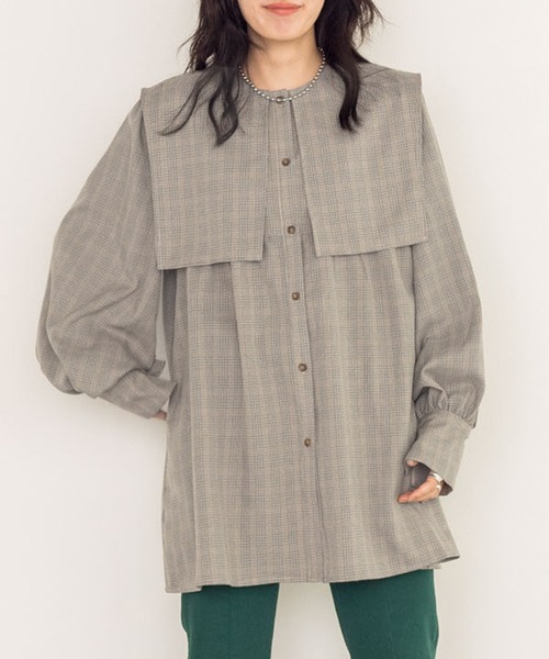 w closet(ダブルクローゼット)の「【新色追加】2WAYBIGカラーチュニック(チュニック・レディース・ブラウン/オフホワイト/チェック/キナリ/ベージュ/ブラック・FREE)」の6枚目の写真