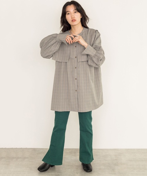 w closet(ダブルクローゼット)の「【新色追加】2WAYBIGカラーチュニック(チュニック・レディース・ブラウン/オフホワイト/チェック/キナリ/ベージュ/ブラック・FREE)」の15枚目の写真