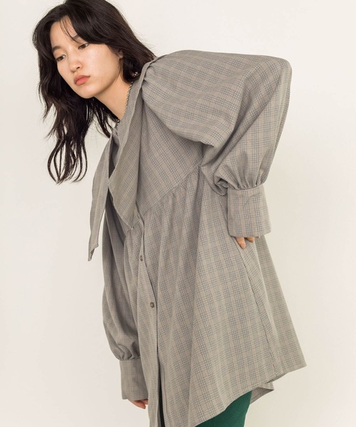 w closet(ダブルクローゼット)の「【新色追加】2WAYBIGカラーチュニック(チュニック・レディース・ブラウン/オフホワイト/チェック/キナリ/ベージュ/ブラック・FREE)」の16枚目の写真