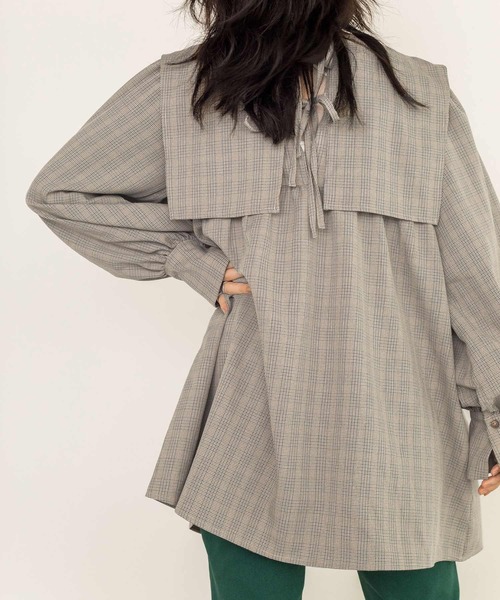 w closet(ダブルクローゼット)の「【新色追加】2WAYBIGカラーチュニック(チュニック・レディース・ブラウン/オフホワイト/チェック/キナリ/ベージュ/ブラック・FREE)」の17枚目の写真