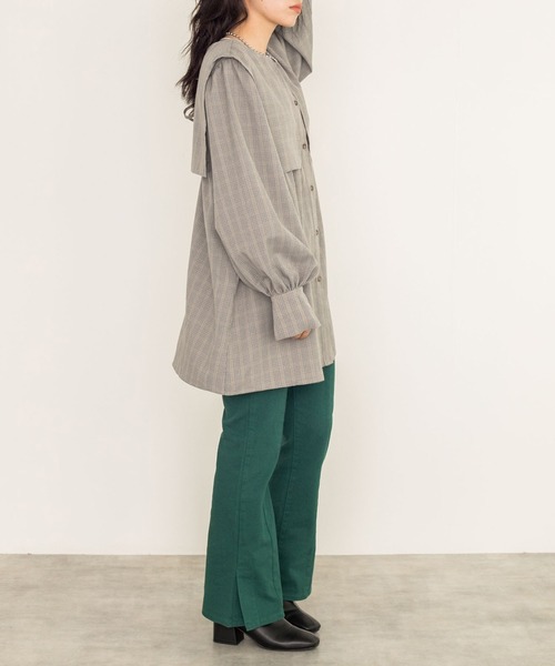 w closet(ダブルクローゼット)の「【新色追加】2WAYBIGカラーチュニック(チュニック・レディース・ブラウン/オフホワイト/チェック/キナリ/ベージュ/ブラック・FREE)」の18枚目の写真