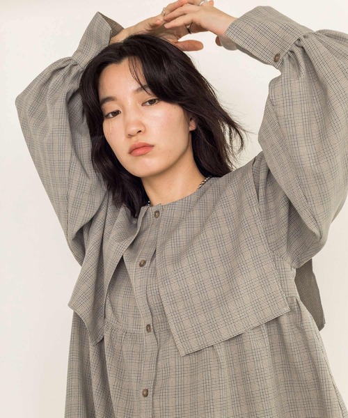 w closet(ダブルクローゼット)の「【新色追加】2WAYBIGカラーチュニック(チュニック・レディース・ブラウン/オフホワイト/チェック/キナリ/ベージュ/ブラック・FREE)」の19枚目の写真