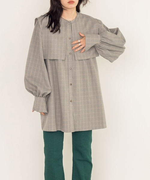 w closet(ダブルクローゼット)の「【新色追加】2WAYBIGカラーチュニック(チュニック・レディース・ブラウン/オフホワイト/チェック/キナリ/ベージュ/ブラック・FREE)」の21枚目の写真