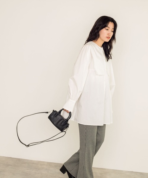 w closet(ダブルクローゼット)の「【新色追加】2WAYBIGカラーチュニック(チュニック・レディース・ブラウン/オフホワイト/チェック/キナリ/ベージュ/ブラック・FREE)」の8枚目の写真