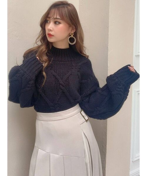 RESEXXY（リゼクシー）の「ケーブルニットチュニック（ニット/セーター・レディース・ブラック/アイボリー/キャメル・FREE）」の8枚目の写真