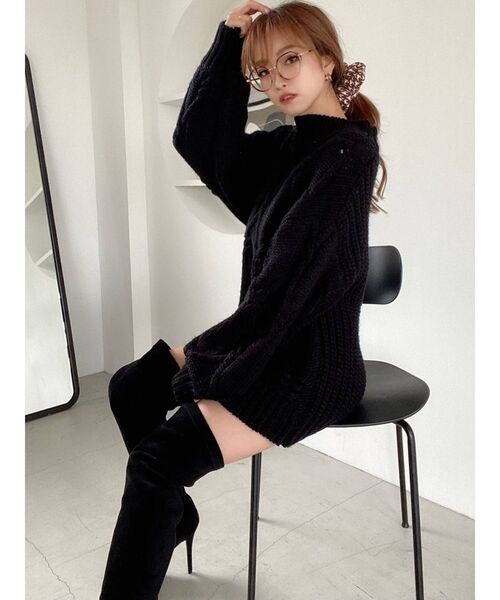 RESEXXY（リゼクシー）の「ケーブルニットチュニック（ニット/セーター・レディース・ブラック/アイボリー/キャメル・FREE）」の6枚目の写真