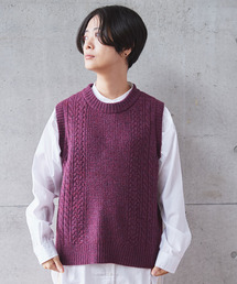 aimer le mieux | aimer ラムナイロン　撚杢柄編み　後ろ釦ベスト(ベスト)