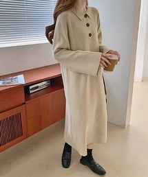 ポロ衿ロングニットワンピース