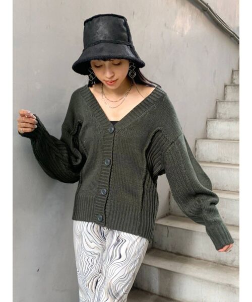 EMODA（エモダ）の「スイッチングチャンキーカーディガン（カーディガン/ボレロ・レディース・ブラック/グリーン/アイボリー・FREE）」の3枚目の写真