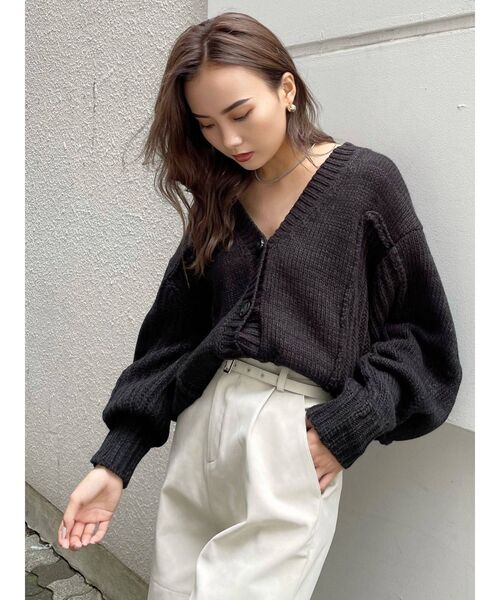 EMODA（エモダ）の「スイッチングチャンキーカーディガン（カーディガン/ボレロ・レディース・ブラック/グリーン/アイボリー・FREE）」の9枚目の写真