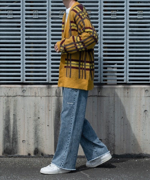 Perushu（ペルーシュ）の「レトロチェックカーディガン（カーディガン/ボレロ・メンズ・イエロー/グリーン/ダークブルー・MEDIUM/LARGE）」の8枚目の写真