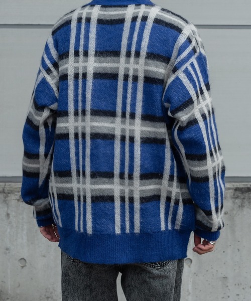 Perushu（ペルーシュ）の「レトロチェックカーディガン（カーディガン/ボレロ・メンズ・イエロー/グリーン/ダークブルー・MEDIUM/LARGE）」の7枚目の写真