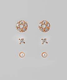 ビジュー×パールセットピアス［3ペアセット］