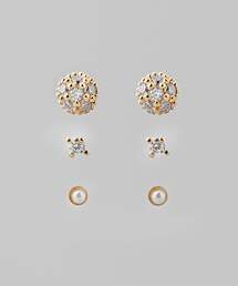 ビジュー×パールセットピアス［3ペアセット］