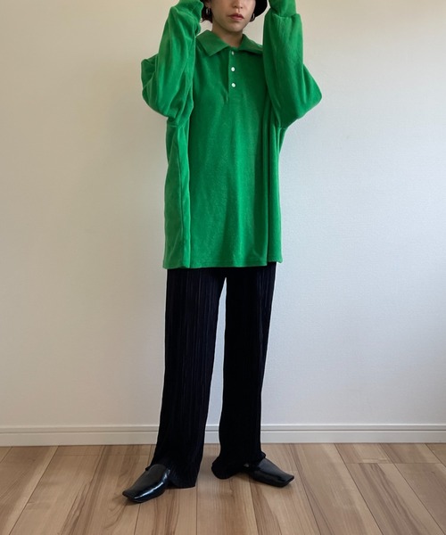 over size polo design pile tops / オーバーサイズポロデザインパイルトップスニット（スウェット）｜wee9s（ウィークス）