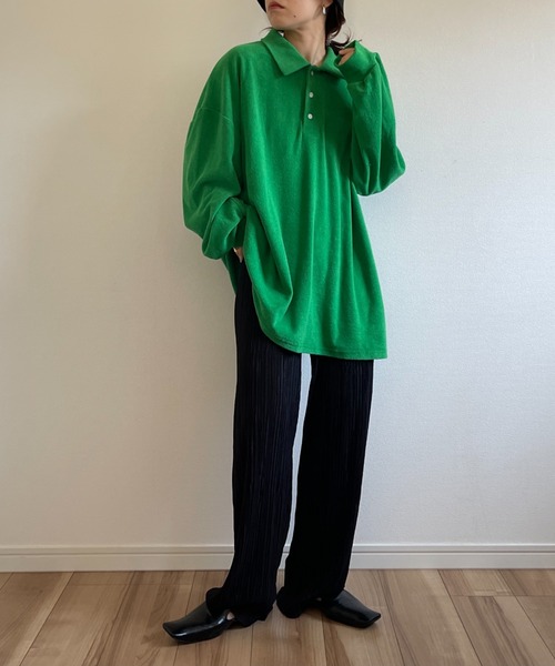 over size polo design pile tops / オーバーサイズポロデザインパイルトップスニット（スウェット）｜wee9s（ウィークス）