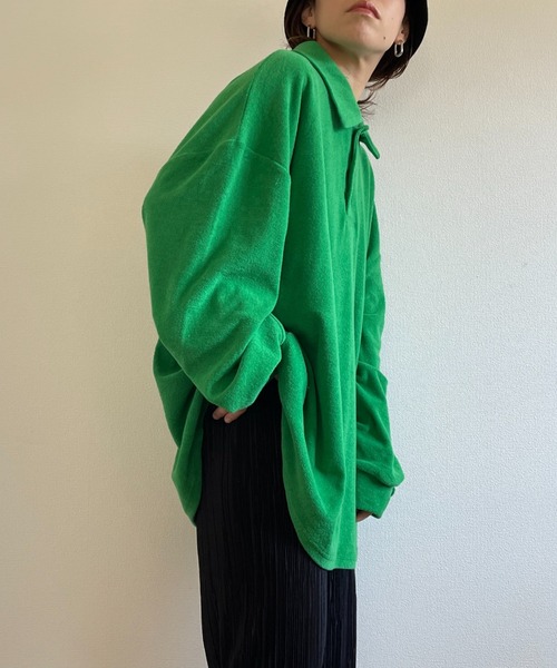 over size polo design pile tops / オーバーサイズポロデザインパイルトップスニット（スウェット）｜wee9s（ウィークス）