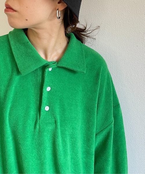 over size polo design pile tops / オーバーサイズポロデザインパイルトップスニット（スウェット）｜wee9s（ウィークス）