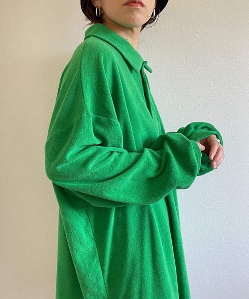 over size polo design pile tops / オーバーサイズポロデザインパイルトップスニット（スウェット）｜wee9s（ウィークス）