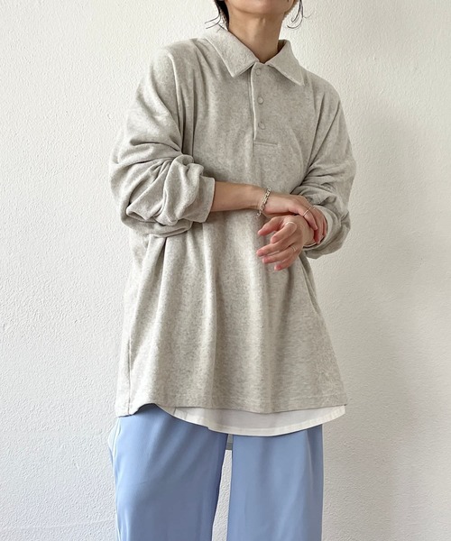 over size polo design pile tops / オーバーサイズポロデザインパイルトップスニット（スウェット）｜wee9s（ウィークス）