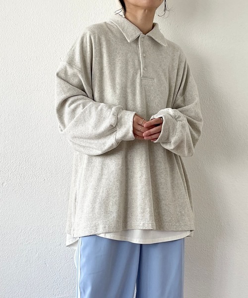 over size polo design pile tops / オーバーサイズポロデザインパイルトップスニット（スウェット）｜wee9s（ウィークス）