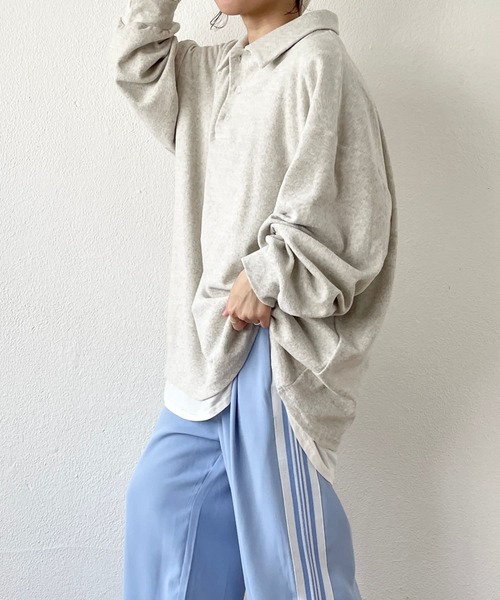 over size polo design pile tops / オーバーサイズポロデザインパイルトップスニット（スウェット）｜wee9s（ウィークス）