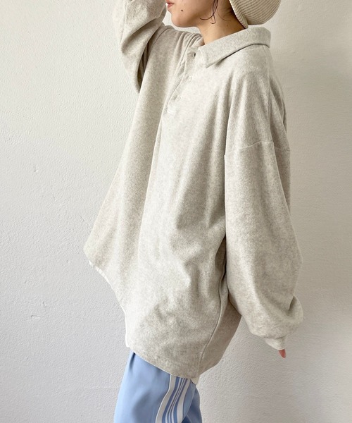 over size polo design pile tops / オーバーサイズポロデザインパイルトップスニット（スウェット）｜wee9s（ウィークス）