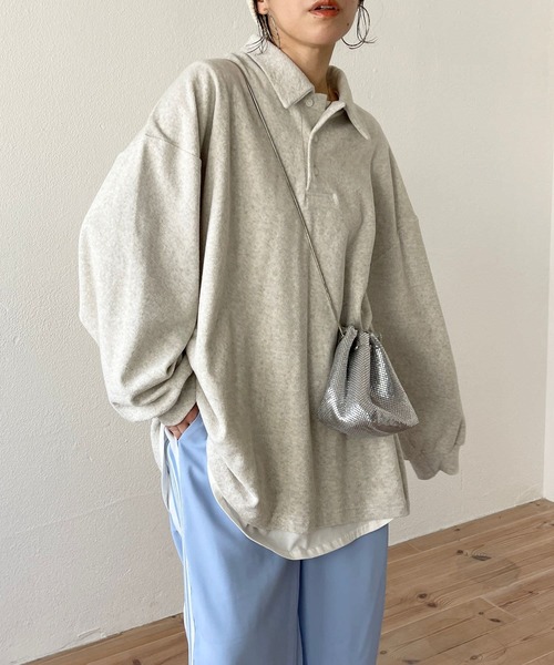 over size polo design pile tops / オーバーサイズポロデザインパイルトップスニット（スウェット）｜wee9s（ウィークス）