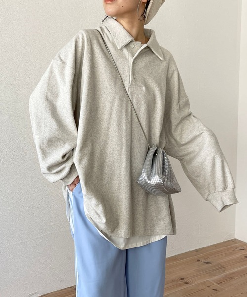 over size polo design pile tops / オーバーサイズポロデザインパイルトップスニット（スウェット）｜wee9s（ウィークス）