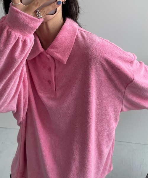 over size polo design pile tops / オーバーサイズポロデザインパイルトップスニット（スウェット）｜wee9s（ウィークス）