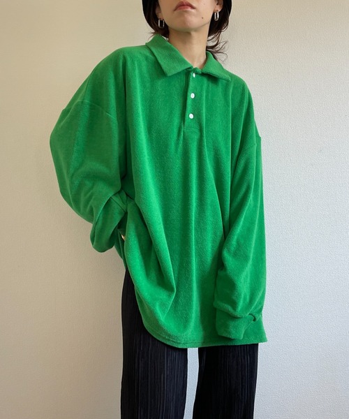 over size polo design pile tops / オーバーサイズポロデザインパイルトップスニット（スウェット）｜wee9s（ウィークス）