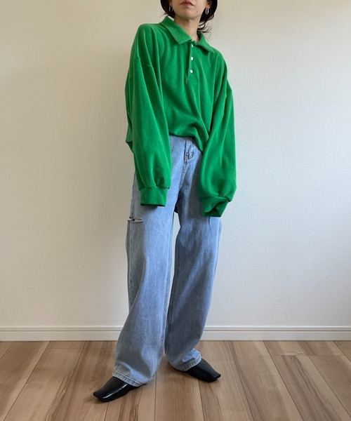 over size polo design pile tops / オーバーサイズポロデザインパイルトップスニット（スウェット）｜wee9s（ウィークス）