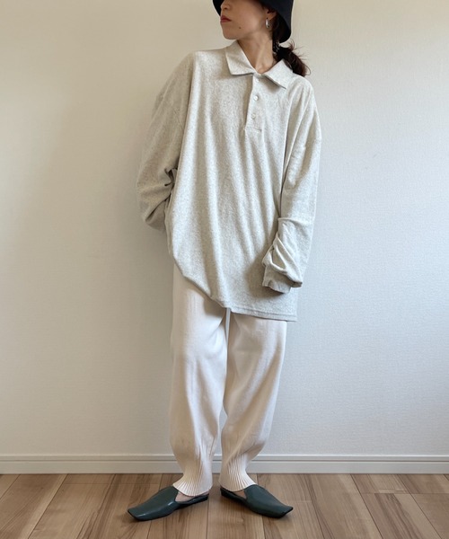 トレーナー スウェット over size polo design pile tops / オーバーサイズポロデザインパイルトップスニット レディース over size polo design pile tops / オーバーサイズポロデザイン