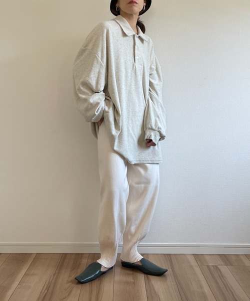 over size polo design pile tops / オーバーサイズポロデザインパイルトップスニット（スウェット）｜wee9s（ウィークス）