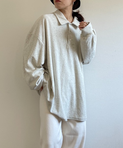 over size polo design pile tops / オーバーサイズポロデザインパイルトップスニット（スウェット）｜wee9s（ウィークス）