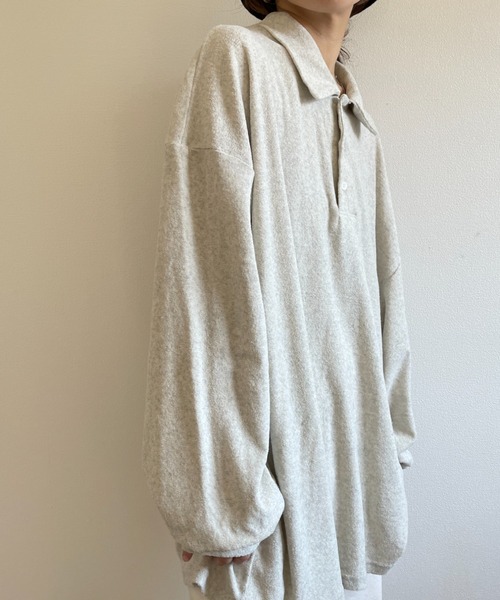 over size polo design pile tops / オーバーサイズポロデザインパイルトップスニット（スウェット）｜wee9s（ウィークス）