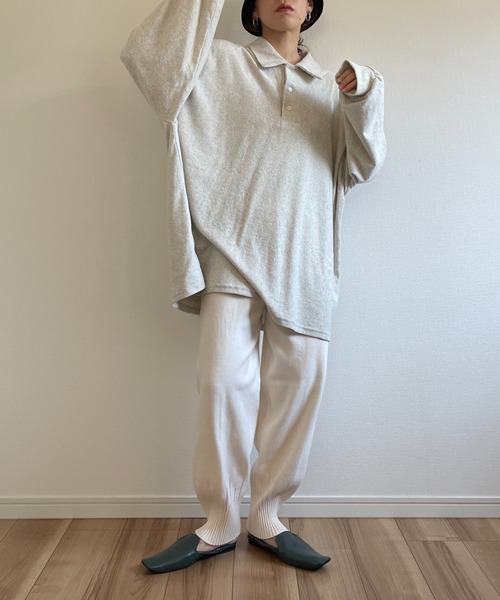 over size polo design pile tops / オーバーサイズポロデザインパイルトップスニット（スウェット）｜wee9s（ウィークス）