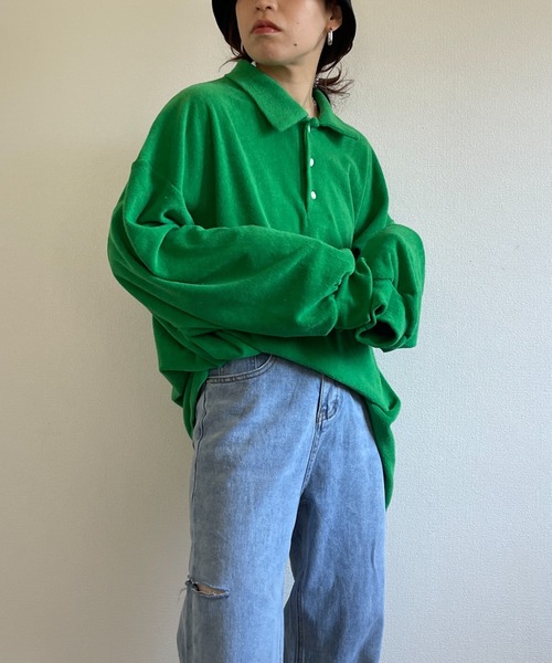 over size polo design pile tops / オーバーサイズポロデザインパイルトップスニット（スウェット）｜wee9s（ウィークス）