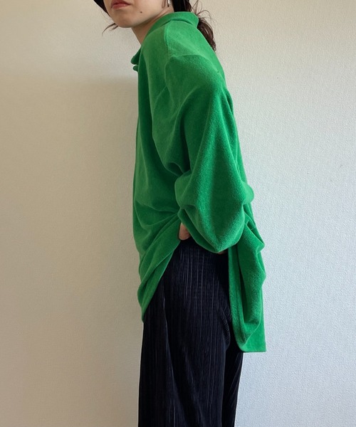 over size polo design pile tops / オーバーサイズポロデザインパイルトップスニット（スウェット）｜wee9s（ウィークス）