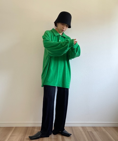 over size polo design pile tops / オーバーサイズポロデザインパイルトップスニット（スウェット）｜wee9s（ウィークス）
