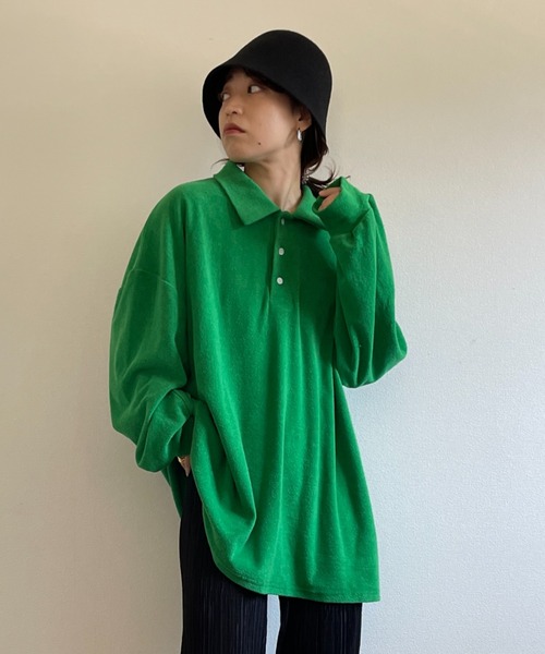 over size polo design pile tops / オーバーサイズポロデザインパイルトップスニット（スウェット）｜wee9s（ウィークス）