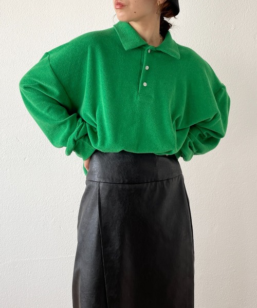 over size polo design pile tops / オーバーサイズポロデザインパイルトップスニット（スウェット）｜wee9s（ウィークス）