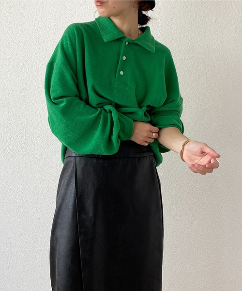 over size polo design pile tops / オーバーサイズポロデザインパイルトップスニット（スウェット）｜wee9s（ウィークス）
