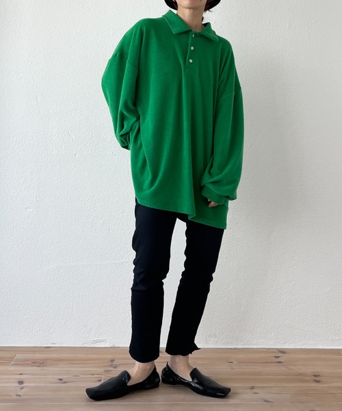 トップス P over size polo design pile tops / オーバーサイズポロデザインパイル