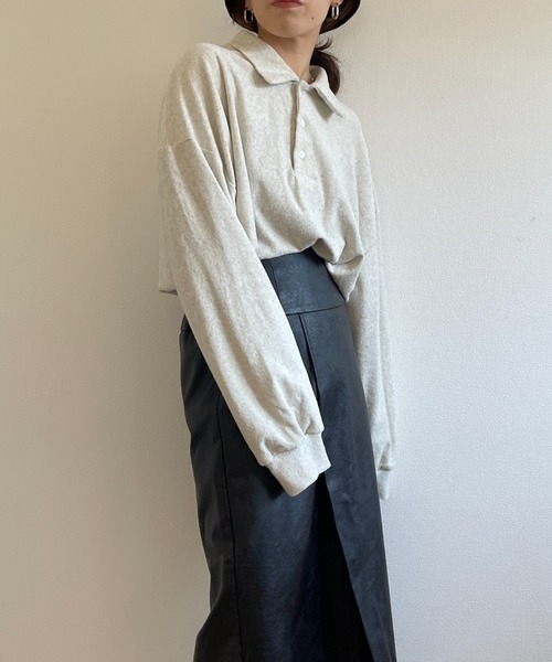 over size polo design pile tops / オーバーサイズポロデザインパイルトップスニット（スウェット）｜wee9s（ウィークス）