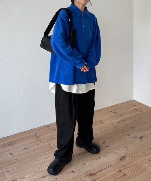 over size polo design pile tops / オーバーサイズポロデザインパイルトップスニット（スウェット）｜wee9s（ウィークス）