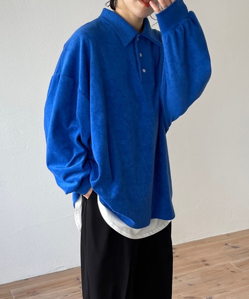over size polo design pile tops / オーバーサイズポロデザインパイルトップスニット（スウェット）｜wee9s（ウィークス）