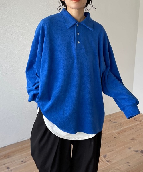 over size polo design pile tops / オーバーサイズポロデザインパイルトップスニット（スウェット）｜wee9s（ウィークス）