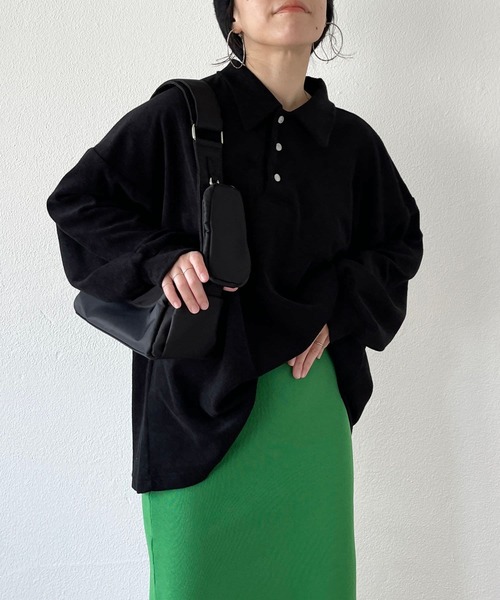 over size polo design pile tops / オーバーサイズポロデザインパイルトップスニット（スウェット）｜wee9s（ウィークス）